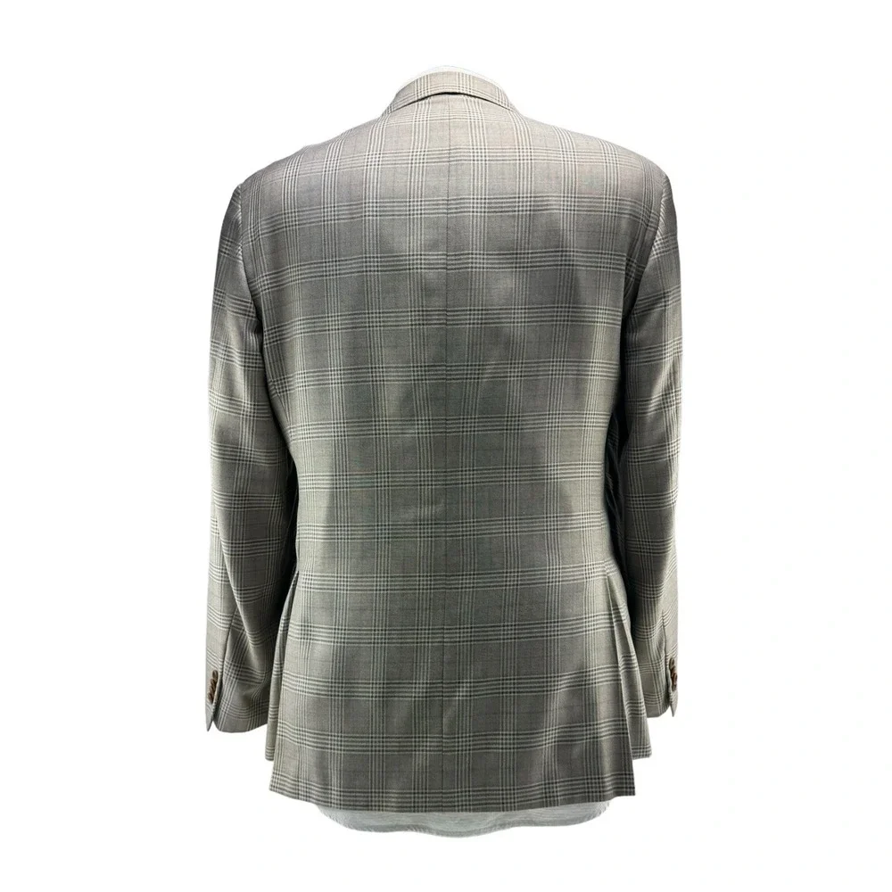 Napoli di Nordstrom Brown & Blue Plaid EThomas Wool Silk Blazer Mens‎ Size 42L